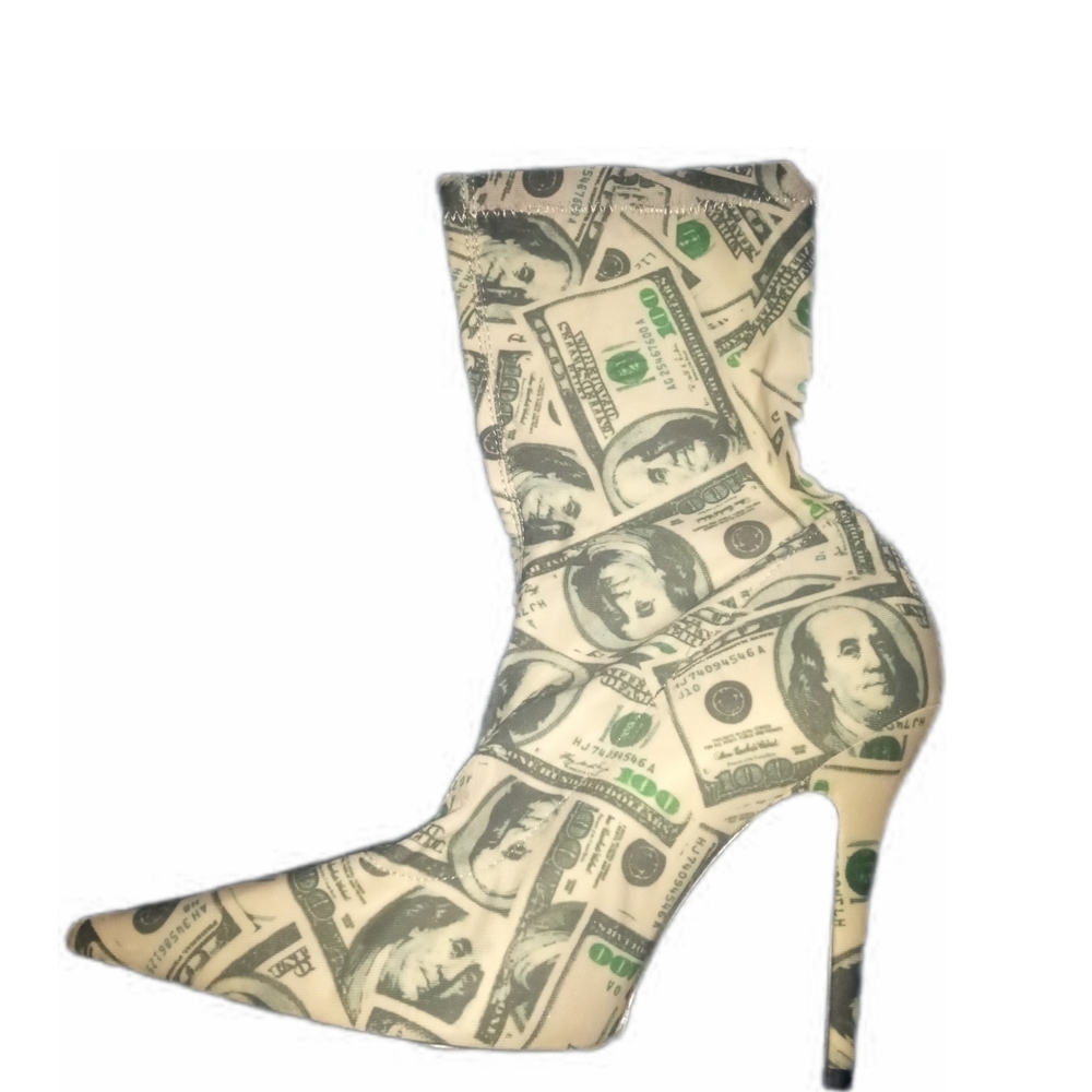 *RARE* "RAGS TO RICHES" Pointed-Toe Stiletto Money Printed Stiletto Boot